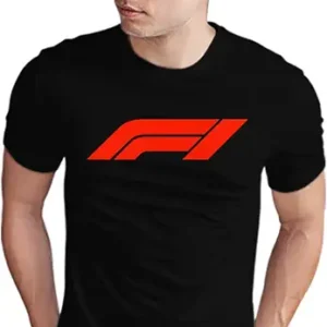 Men's Formula 1 Logo Printed Round Neck Black T-Shirt
